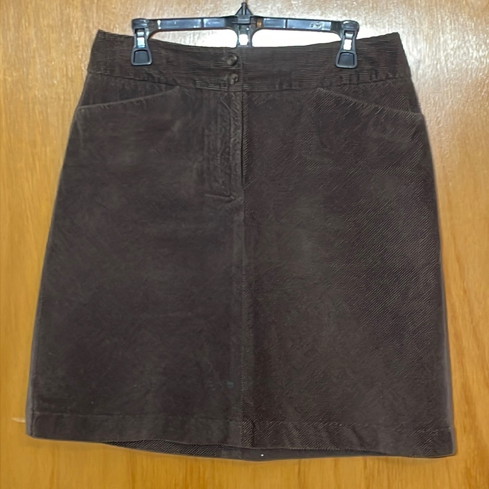 Talbots Womens 10 Petite 10P Stretch Brown Corduroy Skirt with Pockets